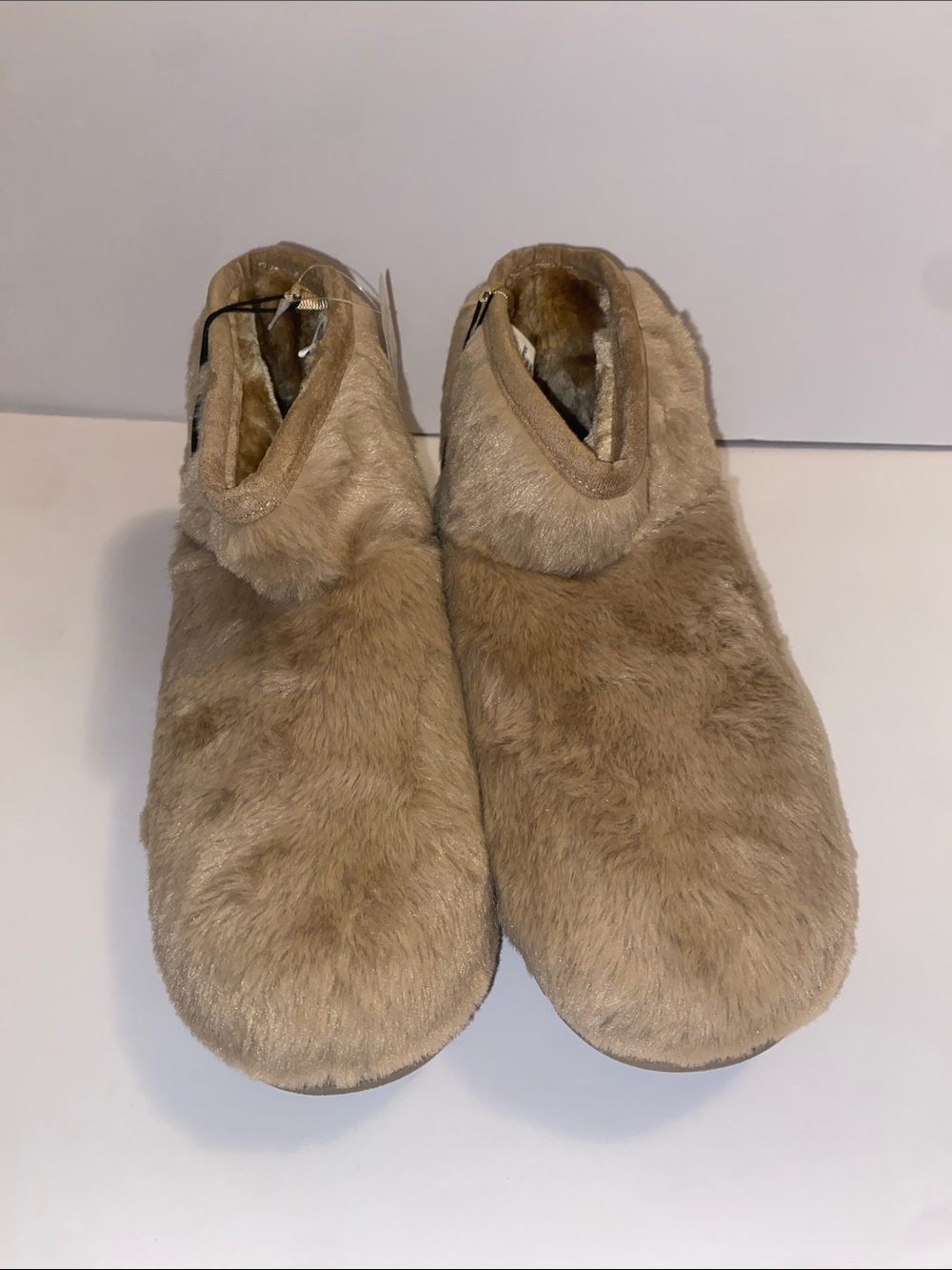 Arizona Jean Company Plush Faux-Fur Slip-On Slippers - Light Brown